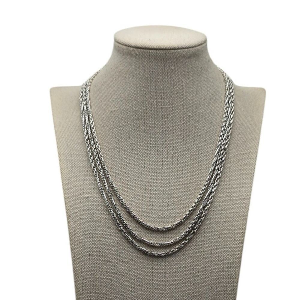 1928 Silver-Tone Triple Strand Textured Chain Necklace – Vintage Luxe